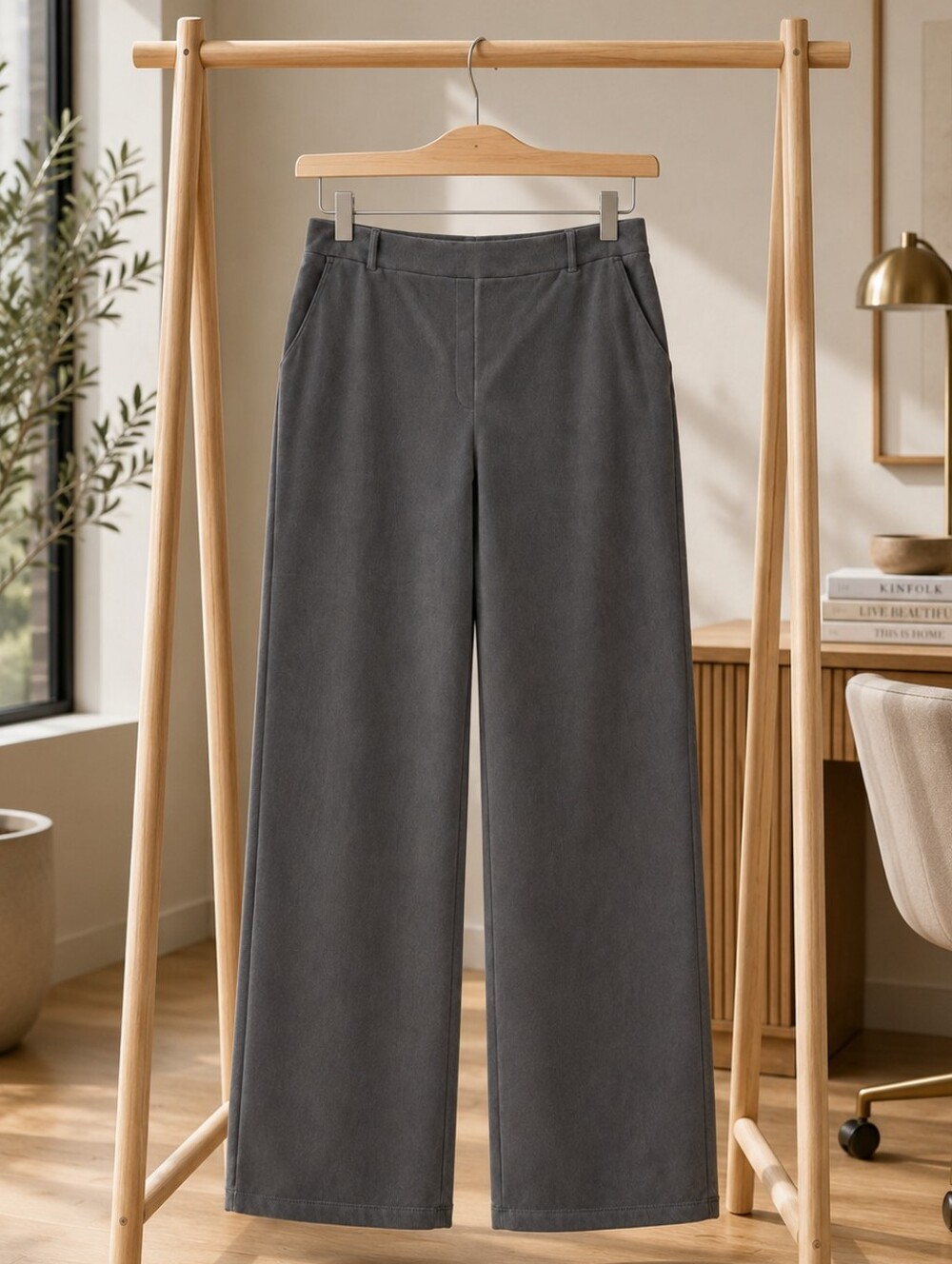 32 COOL XL Gray Wide Leg Pull On Pants Stretch Comfort Pockets
